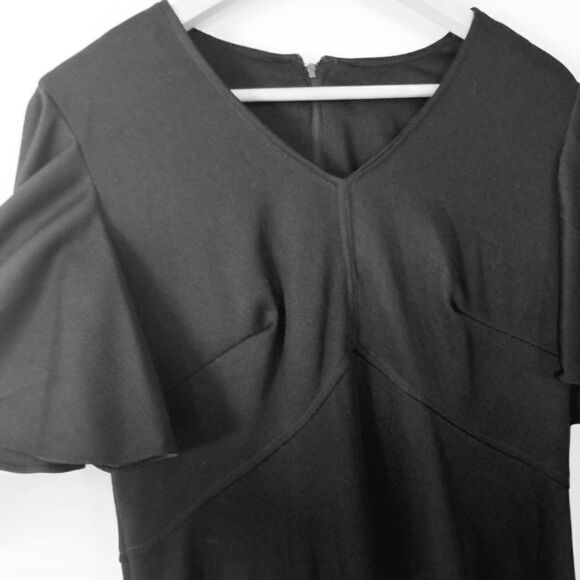 𝅺vintage 1970's Midi Black Flutter Fairie Sleeve Dress Size Medium - Picture 2 of 10